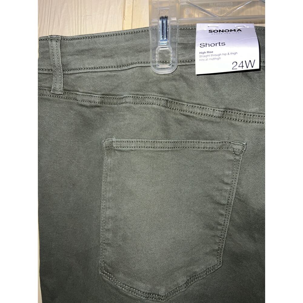 Sonoma Shorts Womens 24W Army Green Utility Boyfriend High Rise Denim Jean Fray - Picture 7 of 8